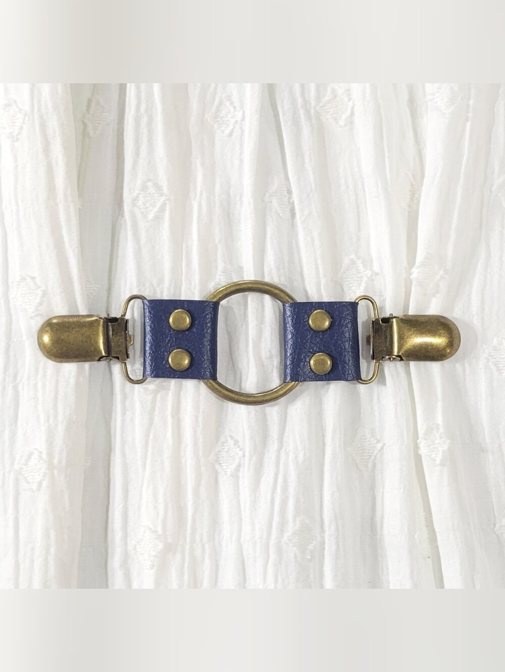 Blue Faux Leather Cinch Clip W/Bronze Tone Oring, DIY Tailoring, New, Handmade